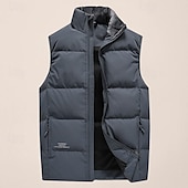 abordables Gilets-Homme Gilet en duvet Quotidien Occasionnel Printemps &amp; Automne Avec Poches Polyester Confortable Couleur Unie Fermeture éclair Col montant Noir Rose Claire Rouge Violet Gilet