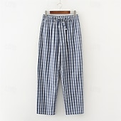 preiswerte Schlaf unten-Herren Freizeitkleidung Karierte hose Lounge Hose Karomuster Mode Klassisch Lässig Heim Täglich Bett Baumwolle Komfort Atmungsaktiv Weich Hose Elastischer Bund Frühling Herbst Schwarz Blau