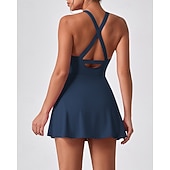 economico Abbigliamento Tennis da donna-Per donna Tinta unita Abito da tennis con pantaloncini e reggiseno incorporati Abito sportivo Senza Maniche Arricciato Traspirante Tennis Pickleball Il giro Vestito Nero Blu marino scuro Marrone