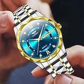 baratos Relógios Quartz-Dois mostradores romanos redondos com diamantes aquáticos, mostrador luminoso, relógio de casal ipx7 à prova d&#039;água, relógio de quartzo com calendário e data, pulseira de aço inoxidável elegante,
