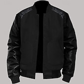 preiswerte Herrenjacken &amp; Herrenmäntel-Herren übergangsjacke Collegejacke Alltagskleidung Lederärmel Frühling &amp; Herbst Einfach Streetwear Stehkragen Kurz Schwarz Weiß Hellgrau Dunkelgray Jacken