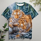 preiswerte T-Shirts mit Tiermuster-Kayomi Harai Herren 3D Tier Tiger T-Shirt Kurzarm T-Shirt 3D Druck Rundhals Shirt Mode übertrieben Alltag Party Straße Casual Blau Sommer Frühling Ganzjahreskleidung S M L XL