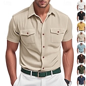 economico camicie casual da uomo-Per uomo Camicia Camicia Estiva Camicia casual Camicia di Velluto a Coste Camicia con Bottoni Camicia cargo Nero Bianco Blu marino scuro Azzurro cielo Albicocca Manica Corta A righe Bavero Casuale
