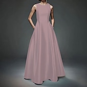 abordables Robes de Soirée-Robe de Soirée A-Line Robe de Fête Soirée Prom Longueur de Sol Sans Manches Col Ronde Coton Dos Nu avec Croisés