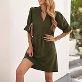 preiswerte abendkleider-Damen Minikleid Freizeitkleid Klassisch Modern Täglich Ferien Ausgehen Normale Passform Einfach Halbarm V Ausschnitt Grün Sommer