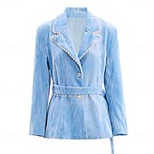 cheap Mom&#039;s Pant Suits-Blue Velvet Pantsuit Mother of the Bride Suit Elegant Minimalist Notched Lapel Floor Length Long Sleeve with Pearls