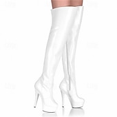cheap Women&#039;s Boots-Women&#039;s Boots Gladiator Sandals Roman Sandals Heel Boots Indoor Club Thigh High Boots Zipper Platform Round Toe Elegant Casual Minimalism Patent Leather Zipper Black / White Red / White Colorful