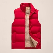 levne Pánská péřová vesta-Pánské Puffer Vesta Denní Na běžné nošení Jaro &amp; podzim Kapsy Polyester Pohodlné Pevná barva Zip Stojáček Běžný Černá Rubínově červená Tmavomodrá Vesta
