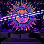 Недорогие Черные гобелены-Boho ткань с черным светом светящаяся в темноте вечеринка УФ-реактивное солнце и луна триппи туманные грибы природный пейзаж подвесная ткань настенное искусство фреска для гостиной спальни