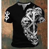 cheap Ghost&amp;Skull-Men&#039;s Skulls T Shirt Henley Shirt Short Sleeve Designer Retro Vintage Street Casual Daily Summer Spring All Seasons Black Red Henley Henley T-Shirt