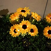 cheap Landscape Lights-2 Pcs Outdoor Sunflower Flower Lights Waterproof Solar 6 Heads 53 Led Beads Sunflower Ground Insertion Light Pole Luminous Courtyard Garden Lawn Path Villa Park Landscape Light Wedding Festival