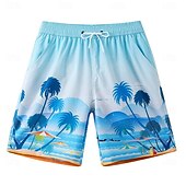 baratos Calções Elite Masculinos-Homens Calção Shorts de praia Bolsos Com Cordão Cintura elástica Gráfico Folha Árvore Respirável Secagem Rápida Comprimento do joelho Ao ar livre Férias Casa Férias Estilo Étnico Azul Céu Azul escuro