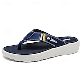 cheap Vacation Sandals-Men&#039;s Black Thick Sole Flip Flops with Soft Footbed and Fashion Strap Design for Adults Comfortable Summer Slippers for Beach Vacation Poolside Lounge Daily Shower Use