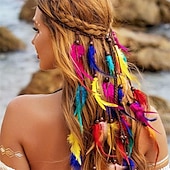 economico Accessori per acconciature-Cerchietti indiani arcobaleno boho, copricapo hippie con piume, accessori per capelli lunghi con piume regolabili per donne e ragazze