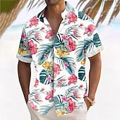 halpa Kukkakuosi-Miesten Kasvit Trooppiset kukat Palmu lehtiä Havaiji paita Button Up paita Havaijilaispaita Lyhythihainen Havaijilainen Lomakeskus Loma Pyhäpäivä Ranta-asut Kesä Kevät Sänkyjen avaus 3D-tulostus