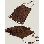 cheap Crossbody Bags-Women&#039;s Boho Fringe Crossbody Bag with Beaded Strap – Vintage Suede-Look Shoulder Purse for Festivals, Travel and Casual Outfits