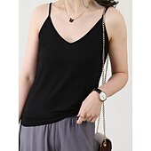 cheap Plain Tank Top-Women&#039;s Camisole Tank Top Solid Color Daily Sleeveless Crew Neck Regular Tops Daily Backless Light Blue Iron Gray Denim Blue Matcha green Black Summer