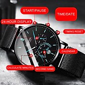 abordables Relojes mecánicos-Reloj de moda para hombre, cronógrafo de acero inoxidable, malla de cuarzo, reloj de pulsera para hombre, resistente al agua, luminoso, fecha, relojes deportivos para hombre.