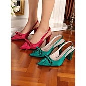 abordables Années 1950-Escarpins à bride arrière en satin vert vintage des années 1950 pour femmes avec nœud – chaussures élégantes à bout pointu et talon moyen pour mariages, fêtes et occasions formelles