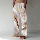 cheap Men&#039;s Printed Casual Pants-Men&#039;s Marble Abstract Liquid Art Trousers Baggy Pants Casual Pants Mid Waist Casual Outdoor Vacation Daily Drawstring Elastic Waist Wide Leg Summer Spring 3D Print Black Yellow Green