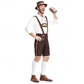 זול גברים-Oktoberfest תחפושות קוספליי לדרהוזן חולצה תלבושות בוואריה מינכן כרי דשא בגדי ריקוד גברים פֶסטִיבָל בד בסגנון מסורתי חולצה מכנסיים קצרים כובע