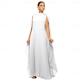 economico Matrimonio Informale / Di Giorno-Abiti A-Line Quinceanera elegante abito formale matrimonio lunghezza al pavimento maniche lunghe scollo alto chiffon con pieghe