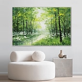 cheap Landscape Paintings-Handpainted Green Tree Oil Painting on Canvas Modern Textured flower tree painting Wall Art 3D Floral forest Painting Contemporary Art Large Wall Art oil painting for Living Room Decor