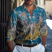 voordelige Geometrisch patroon-Voor heren Geometrisch Abstract Lijn Overhemd Overhemd met knopen Casual overhemd Lange mouw Mode-casual Formeel Vakantie Dagelijks gebruik Zomer Lente Strijkijzer 3D-afdrukken shirts met kraag Rood