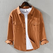 economico Camicie di lino-Per uomo Camicia Camicia di lino Camicia casual Camicia con Bottoni Camicia di cotone Semplice Vacanza Camicia hawaiana Nero Bianco Arancione Marrone Manica Lunga Bavero Primavera Autunno