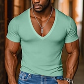 preiswerte Basic-T-Shirts-Herren T Shirt T-Shirt Kurze Ärmel V Ausschnitt Sommer Einfarbig Mode Designer Basic V-Ausschnitt Urlaub Straße Lässig Hellblau Schwarz Rosa Top T-Shirt für Herren