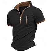 abordables Camiseta informal tipo henley-Hombre Camiseta Tee Camisa manga corta Camiseta superior Manga Corta Cremallera de un cuarto Verano Bloque de color Moda Design Básico Cremallera Vacaciones Calle Noche Negro Azul Piscina Caqui