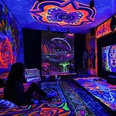 お買い得  ブラックライトタペストリー-ブラックライトタペストリー 輝く暗闇 輝くパーティー UV反応 動物 海のイルカ トリッピー ミスティ キノコ 自然の風景 壁掛けタペストリー 壁アート 壁画 リビングルーム 寝室用