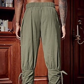 baratos Lar-Homens Calças de linho Calças Calça verão Calça casual Calças Piratas Cintura elástica Perna Cordão Tecido Conforto Respirável Comprimento total Férias Festa Casual Estilo Étnico Retro Vintage Preto