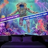 billiga Blacklight tapestries-Svartljusvävning som lyser i mörkret glow party UV-reaktiv astronaut trippy dimmig svamp hängande väggkonstmur för vardagsrum sovrum