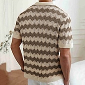olcso Vakáció-Férfi Button Up Polos Golfing Hétköznapi Sport Hajtóka Rövid ujjú Divat Alap Vonalak / hullámok Gombok Nyár Sárga Kék Barna Button Up Polos