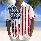 cheap Independence Day Shirts-Independence Day Men&#039;s American US Flag Patriotic Fourth of July Shirt Summer Shirt Button Up Shirt Short Sleeve Fashion Casual Holiday Summer Spring Turndown 3D Print Collared Shirts Front One Pocket
