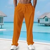 cheap Casual Pants-Men&#039;s Summer Pants Beach Pants Casual Pants Pocket Elastic Waist Drawstring Plain Comfort Breathable Vacation Daily Holiday Hawaiian Boho Black White
