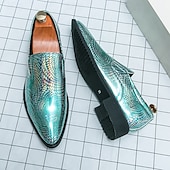abordables Semi-formel-Chaussures à enfiler pour hommes à imprimé serpent métallisé turquoise - tendance, modernes, parfaites pour les sorties décontractées et les événements avant-gardistes