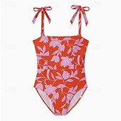 cheap One Pieces &amp; Tankinis-Women&#039;s One Piece Swimsuit Open Back Swimwear Floral Swimwear Red Red-White Breathable Quick Dry Sleeveless - Swimming Surfing Snorkeling Summer