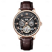 abordables Relojes mecánicos-Reloj mecánico automático hueco de lujo resistente al agua con fecha. &amp;Reloj de cuero de moda para hombre, reloj de negocios para hombre, reloj de ocio.