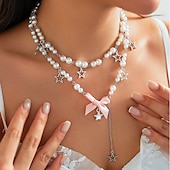 abordables Colliers-Collier pendentif Perle Femmes Élégant Mignon Perles Etoile Nœud Mariage Gouttes Colliers Tendance Pour Mariage Soirée Cadeau