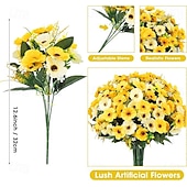 זול פרח מלאכותי-12 חבילות פרחים מלאכותיים לקישוט חוץ פרחי משי חינניים מזויפים צמחים מלאכותיים עמידים בפני UV לקיץ גינה מרפסת חלון חדר עיצוב הבית צהוב