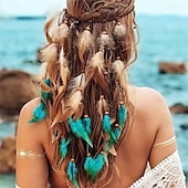 economico Accessori per acconciature-Cerchietti indiani arcobaleno boho, copricapo hippie con piume, accessori per capelli lunghi con piume regolabili per donne e ragazze
