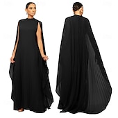 economico Matrimonio Informale / Di Giorno-Abiti A-Line Quinceanera elegante abito formale matrimonio lunghezza al pavimento maniche lunghe scollo alto chiffon con pieghe