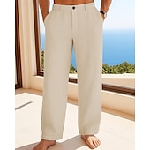 preiswerte Urlaub-Herren Leinenhosen Hose Sommerhose Strandhose Knöpfe Tasche Einfach Komfort Atmungsaktiv Urlaub Täglich Ferien Hawaiianisch Boho Schwarz Weiß