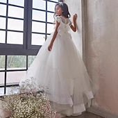 abordables Robes de petite fille-Robe de bal longueur sol robe de demoiselle d&#039;honneur première communion Elsa d&#039;hiver robe prom mignonne tulle avec tutu de style royal ajusté 3-16 ans
