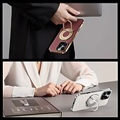 cheap iPhone Cases-Magnetic Leather Phone Case for iPhone 16/15/14/13 Pro Max – Shockproof Back Cover with Ring Kickstand, Wireless Charging Support