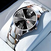 economico Orologi al quarzo-Orologio da coppia luminoso con quadrante rotondo, IPX7, impermeabile, al quarzo, con calendario e data, in acciaio inossidabile, alla moda, per donne e uomini, regalo per San Valentino.