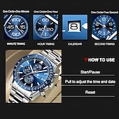 abordables Relojes de Cuarzo-Reloj de negocios de lujo para hombre: cronógrafo de pulsera de cuarzo resistente al agua con correa de acero inoxidable para uso formal e informal con visualización de fecha.