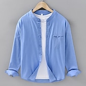 economico Camicie di lino-Per uomo Camicia Camicia di lino Camicia casual Camicia con Bottoni Camicia di cotone Semplice Vacanza Camicia hawaiana Nero Bianco Blu marino Beige Manica Lunga Nonno Primavera Autunno Abbigliamento